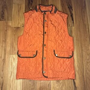 Alan Flusser Quilted Full Zip  Snap Vest Orange / Brown Men's Large (L)